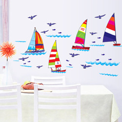 SIZE:1250 x 720mm sailing sea baby bathroom wall decoration stickers ...