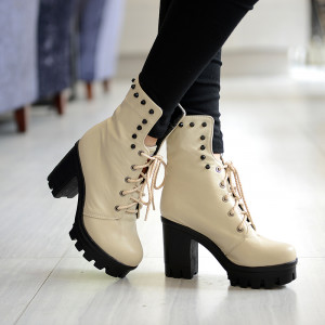 punk rock lace up platform heels ankle boots thick heel platform shoes