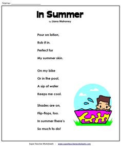 Rhyming Poems About Summer Cute poem about summer for