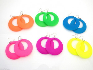 Large Neon Hoop Earrings Dangle for Pierced Ears Hen Party 70's Style ...