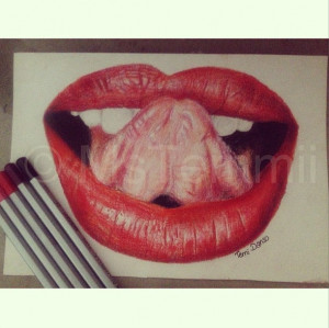 Red Lips Pencil Drawing