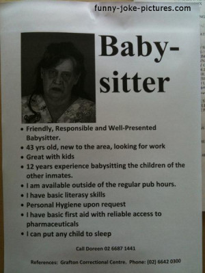 Funny Dubious Babysitter Newspaper Advert Picture Photo Image