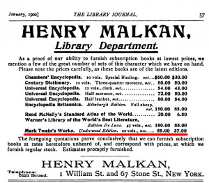 January 1902 ad in The Library Journal by a New York book dealer ...
