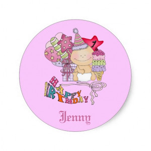 zazzle.comWonky Happy Birthday Girl 1 Year Old Sticker from Zazzle