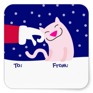 Cute Cat & Santa Gift Tag Sticker