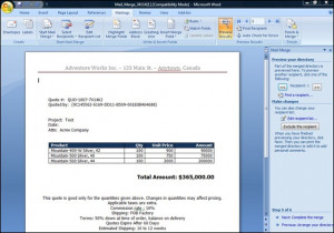 ... for a Quote in Word Mail Merge using 