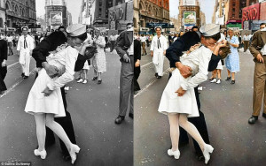Party time: A sailor kisses a nurse in Times Square, New York City in ...