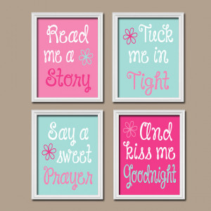 Cute Pink Aqua Kiss Me Goodnight Quote Crib NURSERY Song Print Artwork ...
