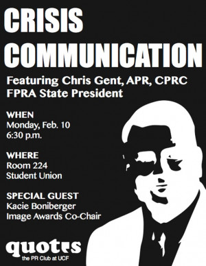 Flyer for Quotes Presents: Crisis Communications