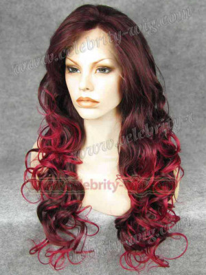 high temperature wire long curly hair fluffy wine red female limited