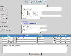 Spot Quote Request for lanes without a Rate Setup: