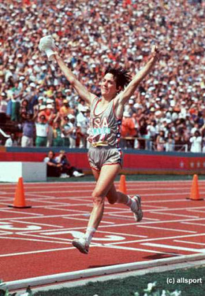 Joan Benoit Samuelson crosses the finish line of the 1984 Olympic ...