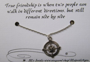 Compass Best Friend Necklace and Quote Inspirational Card- Bridesmaids ...
