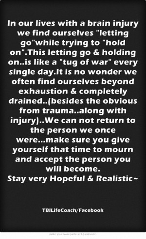 In our lives with a brain injury we find ourselves letting gowhile ...