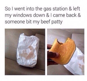 funny beef patty bite car