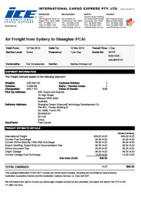 Screenshot of sample quote