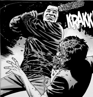 Negan brutally beatens Glenn to death.