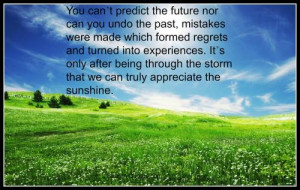 You cant predict the future nor can you undo the past, mistakes were ...