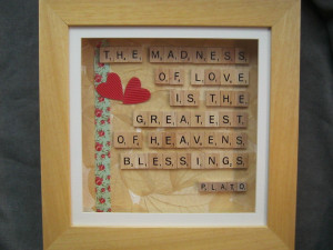 ... tile art in wooden box frame - Plato love / valentine quote 12 x 12