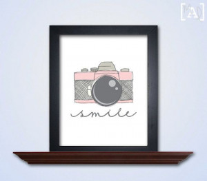 Pink Vintage Camera Printable Art with Quote - Smile Quote ...