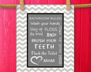 ... Bathroom Sign, Wall Art, Kids Bathroom Rules, Framed Quotes Print