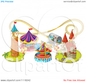 Vector Clipart Of Amusement Park Rides And A Roller Coaster - Royalty ...