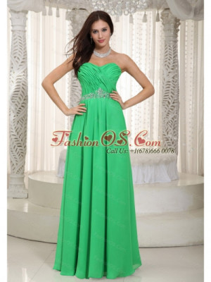Long Green Empire Sweetheart Ruch and Beading Dama Dressong Green ...