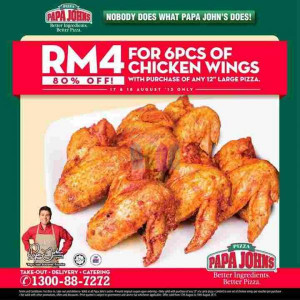 Papa John's RM4 For 6pcs Chicken Wings With Purchase