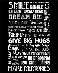 Black and White poster --Smile Be a Good Listener Giggle Share Be fair ...