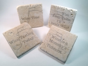 Stone Wine Coaster Set with quotes
