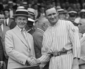 ... hands with the great pitcher Walter Johnson, AKA The Big Train, 1924