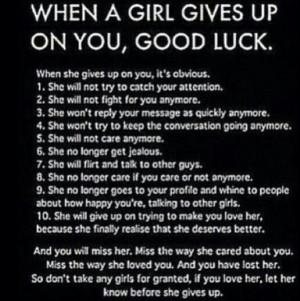 Good girl gives up on you good luck