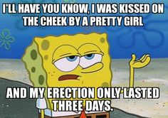 SpongeBob was kissed on the cheek by a pretty girl. More