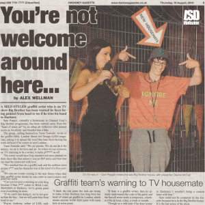 Graffiti Writers Warning 2 Big Brother's 'Sam' in Hackney Gazette