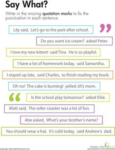 Practice with quotation marks in dialogue. This can be used as part of ...