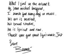 quote from Beyonce on how his work influences her. More