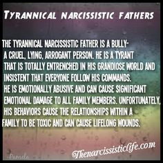 Tyrannical narcissistic fathers are bullies. Sounds like my husbands ...