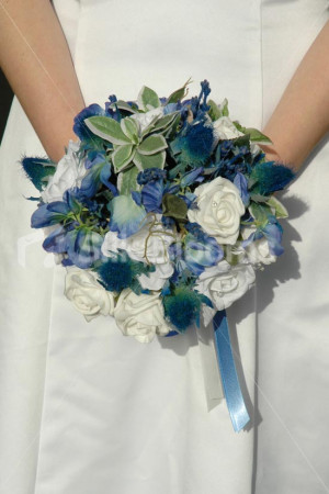 Blue & White Bridal Bouquet, Filled w/ Scottish Thistles & Roses