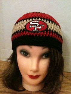 SF 49ers Crochet Beanie in 80's Red & Gold w by juliedeecrochet, $20 ...