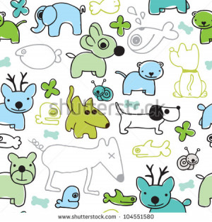 Seamless kids animal background pattern in vector - stock vector