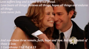 Jim and Pam Halpert- The Office Love suffers long & is kind. It is not ...