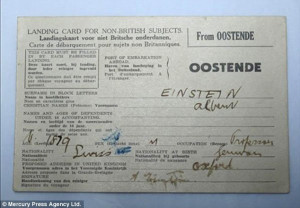 Einstein于1933年逃离德国入境英国的入境卡（来自网络 ...