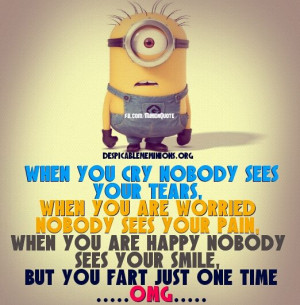 When you cry nobody sees your tears - Minion Quotes