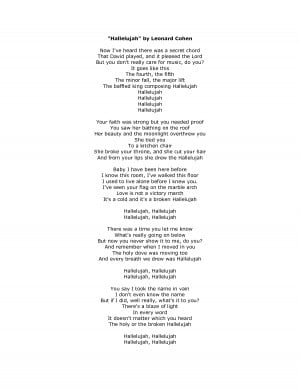 Lyrics To Leonard Cohen Hallelujah
