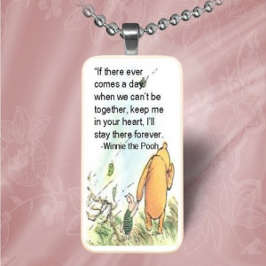 Winne the Pooh and Piglet Backs Quote Domino Pendant Necklace