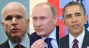 John McCain (left), Vladimir Putin and Barack Obama are pictured in ...