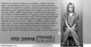 Piper Chapman (Orange is the New Black) on Religion, God and Atheism