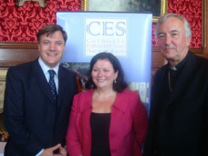 ... Ed Balls MP, Oona Stannard of the CES and Archbishop Vincent Nichols