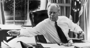 The late President Gerald Ford at the White House in the Oval office ...