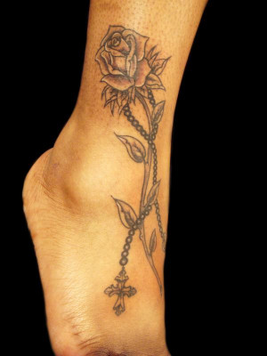 Rosary With Rose On Ankle
